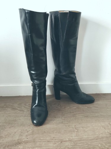 Bottes cuir noir vintage - noir, à